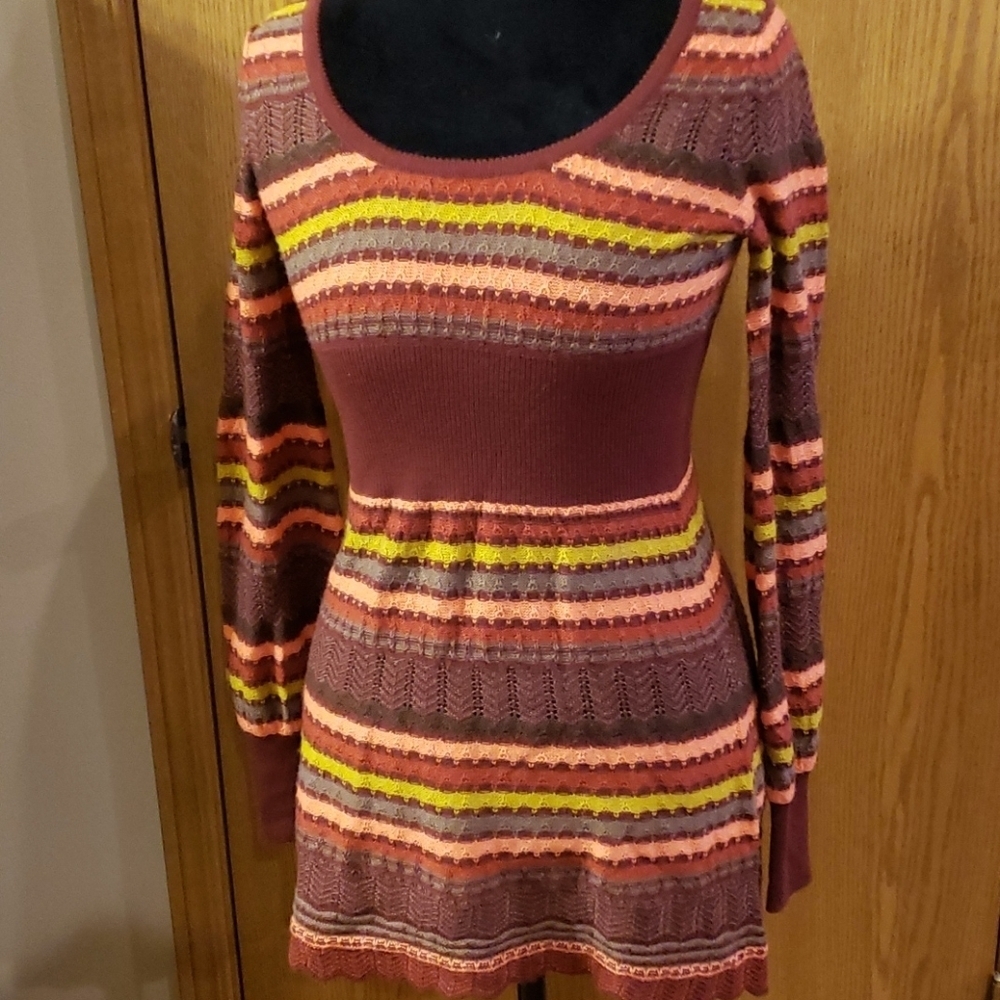 Free people striped ribbed sweater long orange